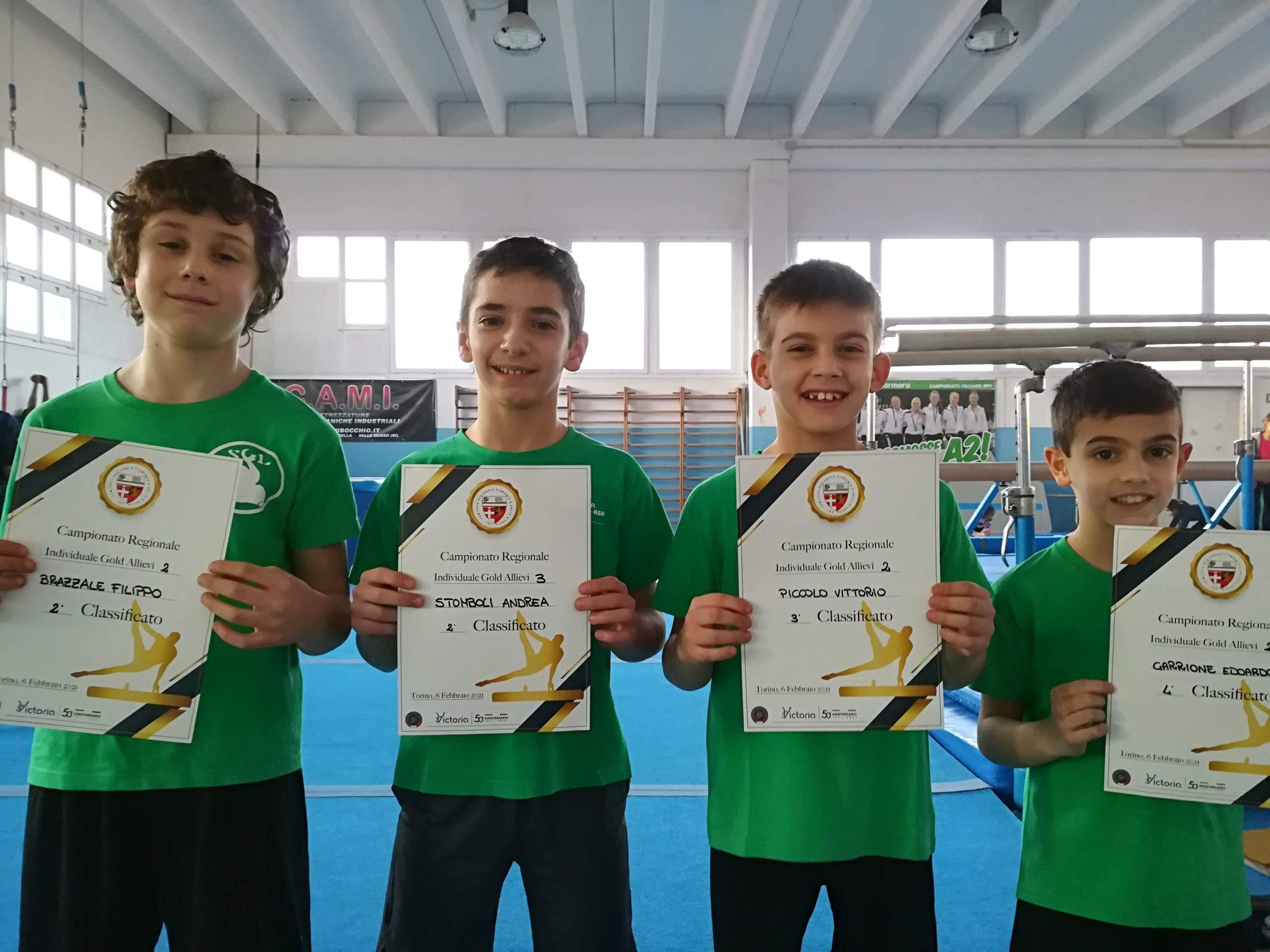 C.S. 2 -2021 (08-2-2021) LA SOCIETA’ GINNASTICA LA MARMORA-BONPRIX AL CAMPIONATO INDIVIDUALE GOLD ALLIEVI CONQUISTA DUE ARGENTI CON FILIPPO BRAZZALE ED ANDREA STOMBOLI ED UN BRONZO CON VITTORIO PICCOLO. QUARTO EDOARDO GARRIONE
